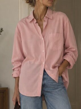 Sandro Oversized button down shirt long sleeve pale pink collared office chic S